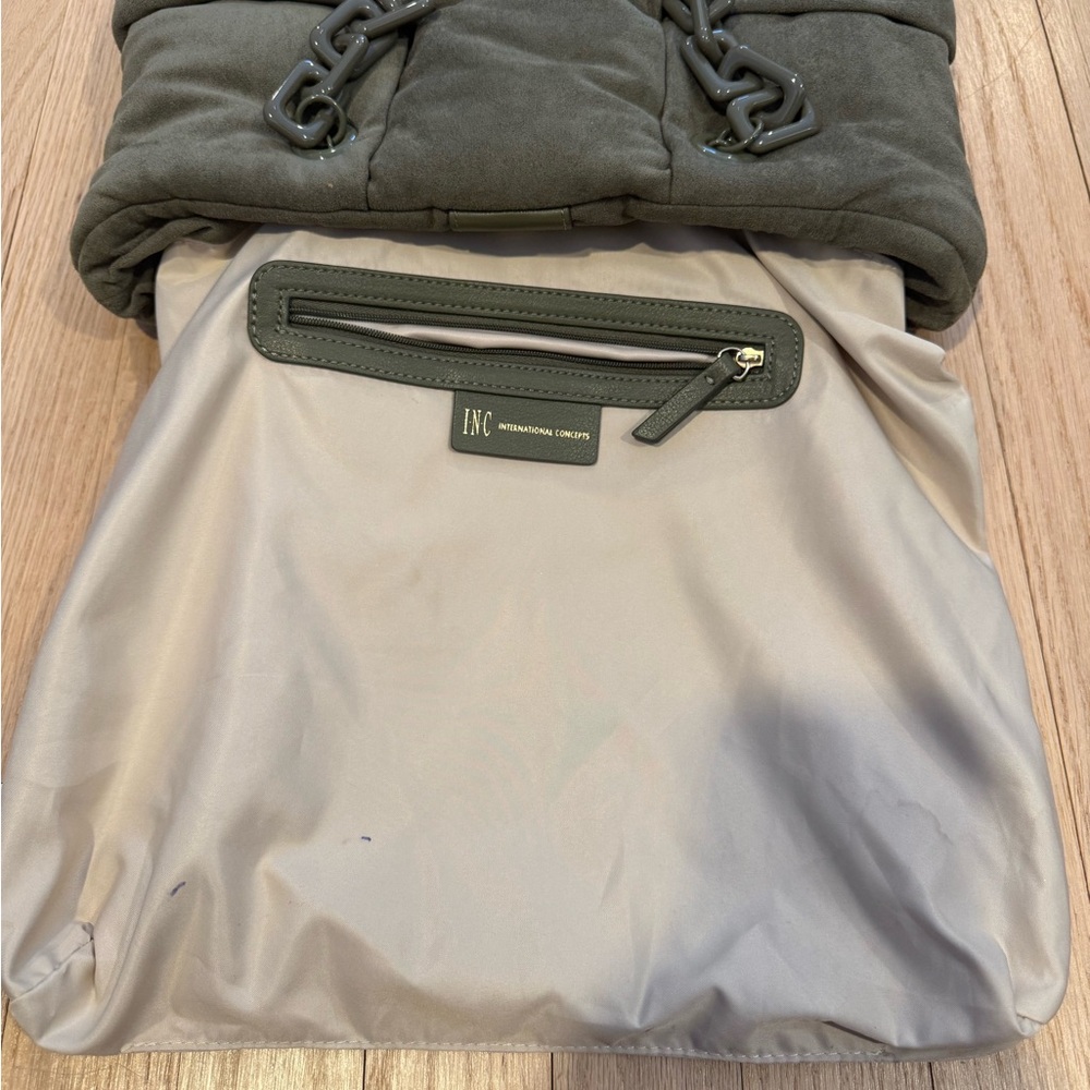 INC international Soft velour Green Shoulder Handbag snap closure - Picture 13 of 16